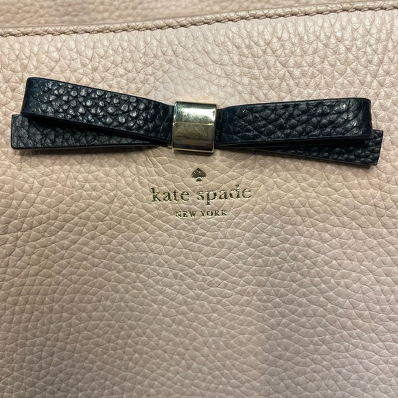 Kate Spade Pink Pebbled Leather Tote Bag Black Bow Accent Shoulder Purse - Picture 5 of 10